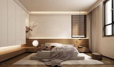 侘寂原木色卧室3D模型下载